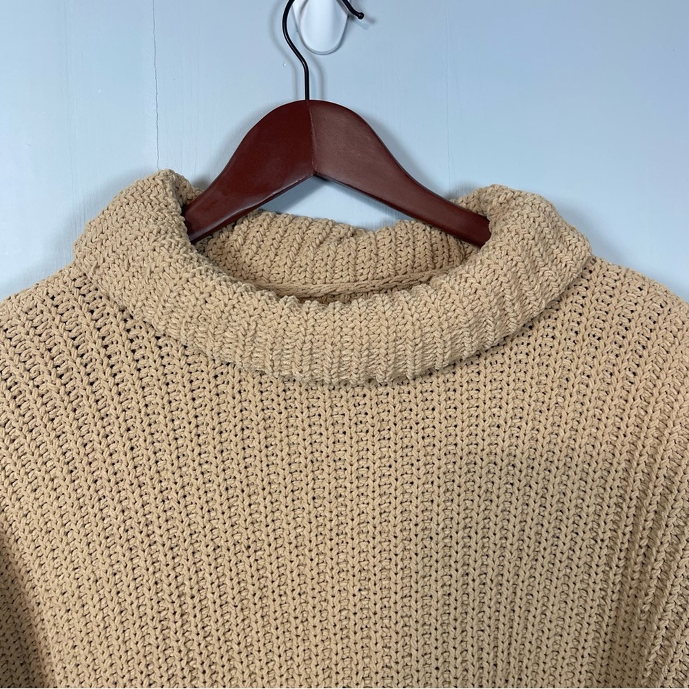 Abercrombie & Fitch Women’s Large Oversized Chunky Knit Turtleneck Sweater Beige - Picture 3 of 8